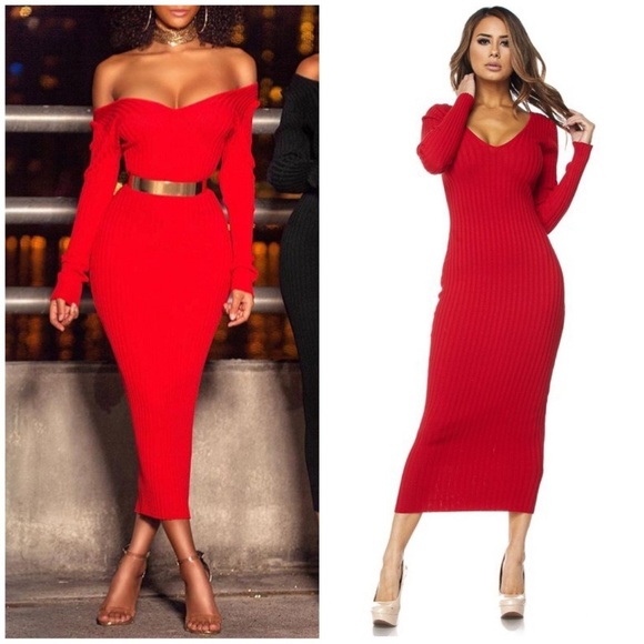 red maxi sweater dress